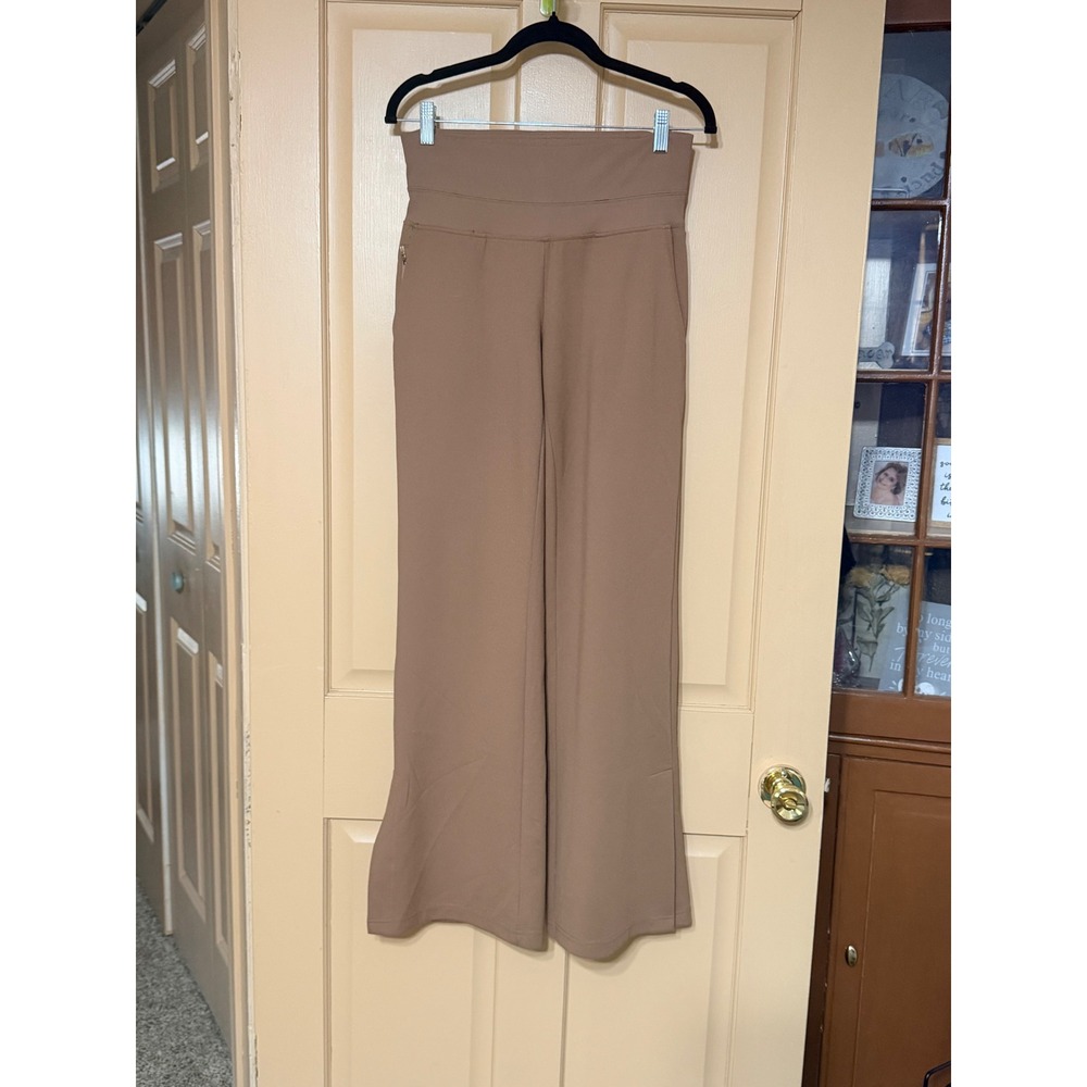 Te Verde Tan Brown High Waisted Wide Leg Pants Side Slit Trousers Womens XS
